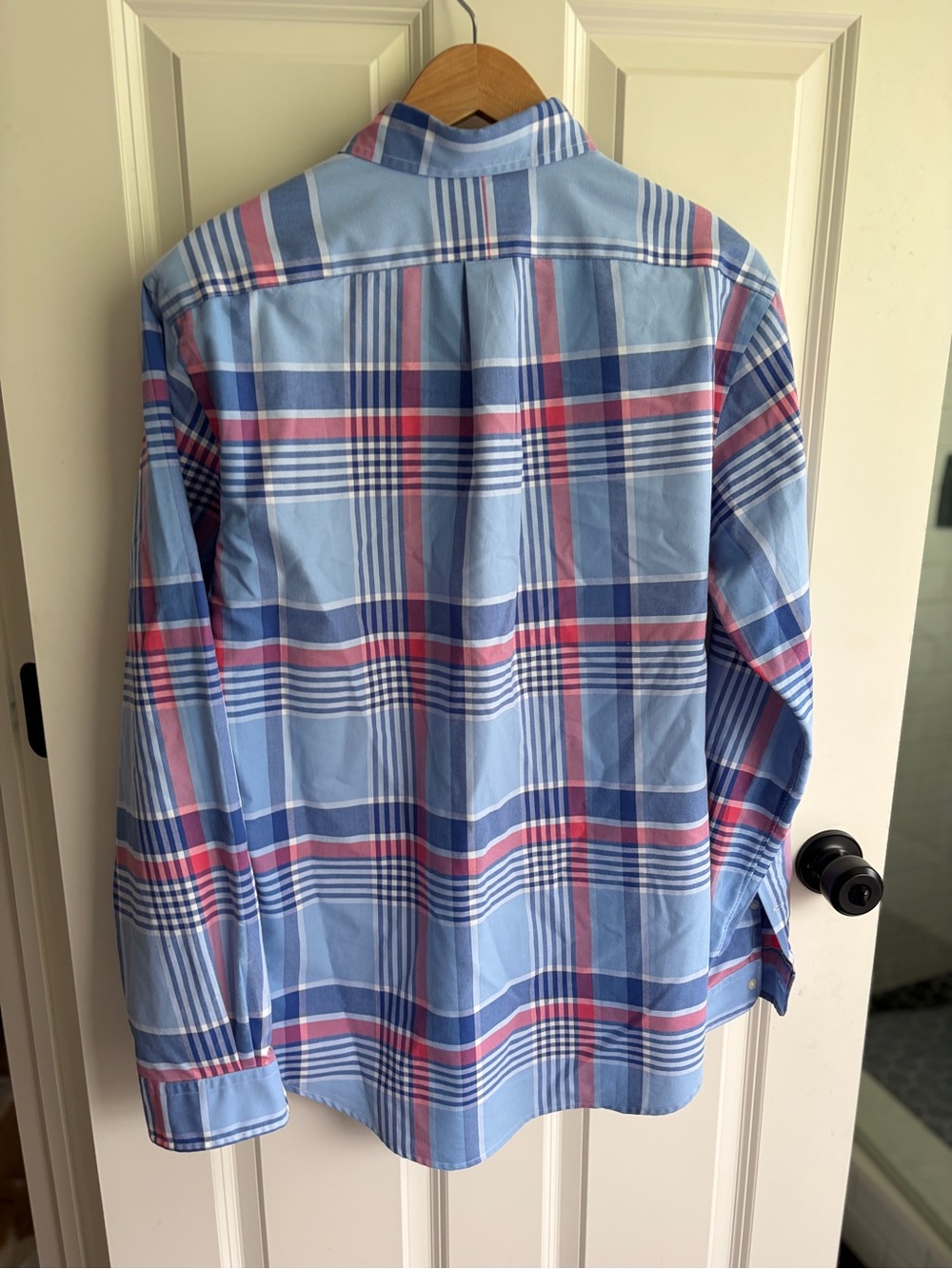 Like new size L Ralph Lauren Light Blue, Navy and Red Plaid Button-Down Shirt. - Picture 7 of 9